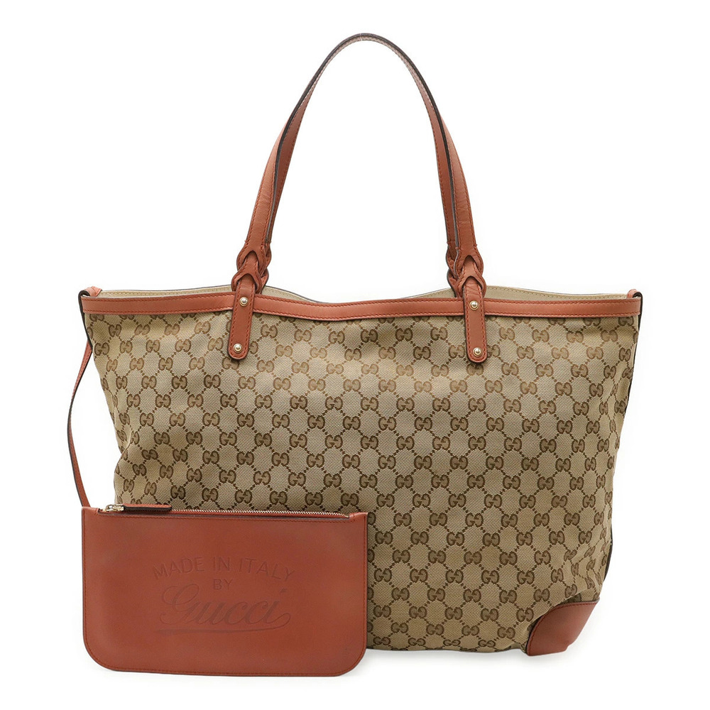 Gucci CRAFT Tote Bag Shoulder Canvas Leather Beige Cream Pink Pouch